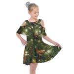 Christmas Tree Decoration Photo Kids  Shoulder Cutout Chiffon Dress