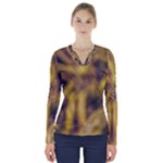 Yellow Abstract Stars V-Neck Long Sleeve Top