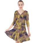 Yellow Abstract Stars Quarter Sleeve Front Wrap Dress