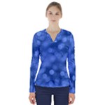 Light Reflections Abstract No5 Blue V-Neck Long Sleeve Top