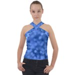 Light Reflections Abstract No5 Blue Cross Neck Velour Top