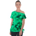 Light Reflections Abstract No10 Green Off Shoulder Tie-Up Tee