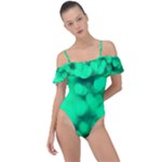 Light Reflections Abstract No10 Green Frill Detail One Piece Swimsuit