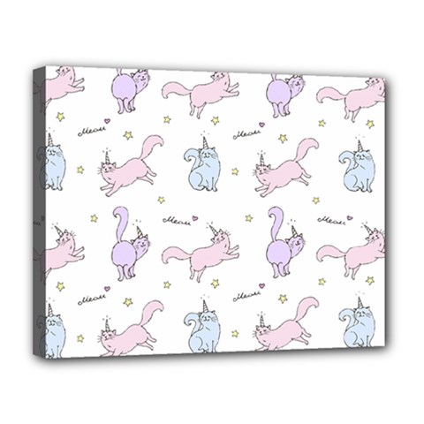 Unicorn Cats Pattern 2 Canvas 14  x 11  (Stretched) from ArtsNow.com