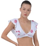 Lips Bubblegum Pattern Plunge Frill Sleeve Bikini Top