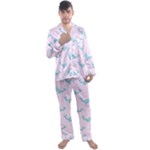 Narwales Stars  Pattern Pink Men s Long Sleeve Satin Pajamas Set