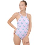 Narwales Stars  Pattern Pink High Neck One Piece Swimsuit