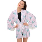 Narwales Stars  Pattern Pink Long Sleeve Kimono