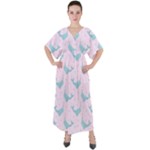 Narwales Stars  Pattern Pink V-Neck Boho Style Maxi Dress