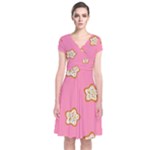 Cookies Pattern Pink Short Sleeve Front Wrap Dress