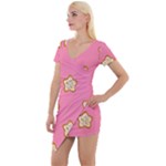 Cookies Pattern Pink Short Sleeve Asymmetric Mini Dress