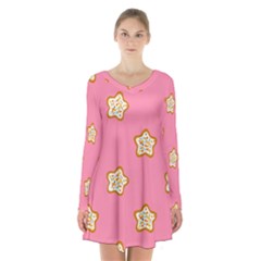 Cookies Pattern Pink Long Sleeve Velvet V