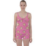 Cookies Pattern Pink Tie Front Two Piece Tankini