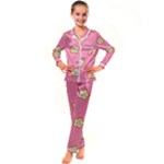 Cookies Pattern Pink Kid s Satin Long Sleeve Pajamas Set