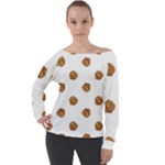Pine cones White Off Shoulder Long Sleeve Velour Top