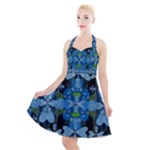 Rare Excotic Blue Flowers In The Forest Of Calm And Peace Halter Party Swing Dress 