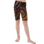 Shell Fractal In Brown Kids  Mid Length Swim Shorts