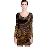 Shell Fractal In Brown Long Sleeve Bodycon Dress