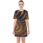 Shell Fractal In Brown Sixties Short Sleeve Mini Dress