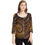 Shell Fractal In Brown Chiffon Quarter Sleeve Blouse