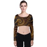 Shell Fractal In Brown Velvet Long Sleeve Crop Top