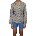 Floral folk damask pattern Fantasy flowers Floral geometric fantasy Kids  Long Sleeve Swimwear