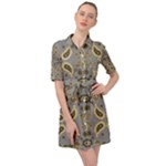 Floral folk damask pattern Fantasy flowers Floral geometric fantasy Belted Shirt Dress