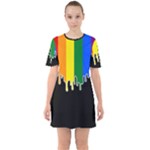 Gay Pride Flag Rainbow Drip On Black Blank Black For Designs Sixties Short Sleeve Mini Dress