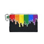 Gay Pride Flag Rainbow Drip On Black Blank Black For Designs Canvas Cosmetic Bag (Small)