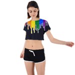 Gay Pride Flag Rainbow Drip On Black Blank Black For Designs Tie Back Short Sleeve Crop Tee