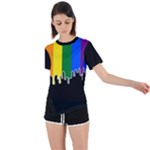 Gay Pride Flag Rainbow Drip On Black Blank Black For Designs Asymmetrical Short Sleeve Sports Tee