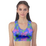 Pink Tigers On A Blue Background Sports Bra