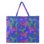 Pink Tigers On A Blue Background Zipper Large Tote Bag