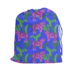Pink Tigers On A Blue Background Drawstring Pouch (2XL)