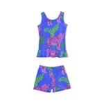 Pink Tigers On A Blue Background Kids  Boyleg Swimsuit