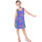 Pink Tigers On A Blue Background Kids  Sleeveless Dress