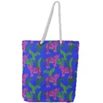 Pink Tigers On A Blue Background Full Print Rope Handle Tote (Large)