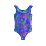 Pink Tigers On A Blue Background Kids  Frill Swimsuit