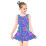 Pink Tigers On A Blue Background Kids  Skater Dress Swimsuit