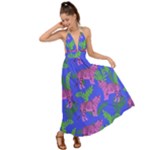 Pink Tigers On A Blue Background Backless Maxi Beach Dress