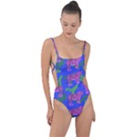 Pink Tigers On A Blue Background Tie Strap One Piece Swimsuit