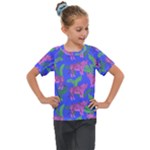 Pink Tigers On A Blue Background Kids  Mesh Piece Tee