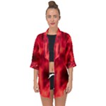 Cadmium Red Abstract Stars Open Front Chiffon Kimono