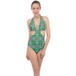 Abstract Illustration With Eyes Halter Front Plunge Swimsuit