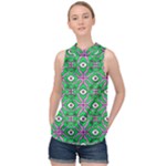 Abstract Illustration With Eyes High Neck Satin Top