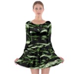 Green  Waves Abstract Series No5 Long Sleeve Skater Dress