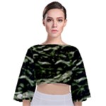 Green  Waves Abstract Series No5 Tie Back Butterfly Sleeve Chiffon Top