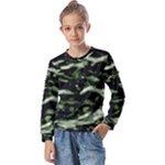 Green  Waves Abstract Series No5 Kids  Long Sleeve Tee with Frill 