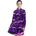 Purple  Waves Abstract Series No1 Long Sleeve Chiffon Shirt Dress