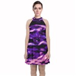 Purple  Waves Abstract Series No1 Velvet Halter Neckline Dress 